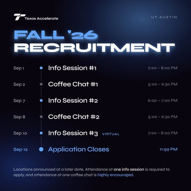 Fall 2026 recruitment schedule: info sessions and coffee chats, Sept 1-12